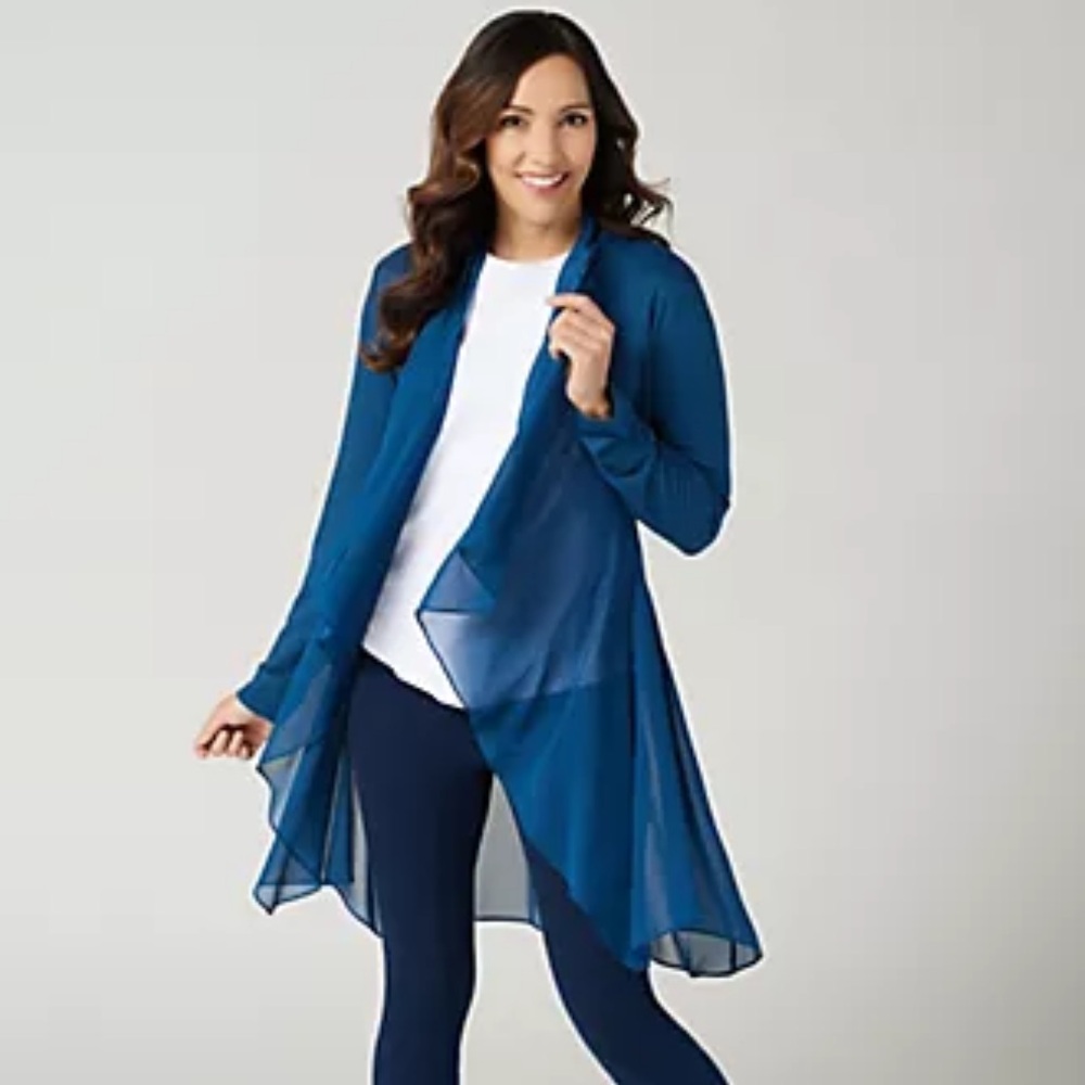 LOGO Lounge by Lori Goldstein Chiffon Cascade Cardigan with Tie Detail 3X - Picture 15 of 16